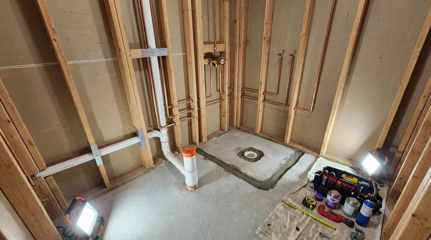 Bathroom rough-in plumbing during remodel by Johns Plumbing LLC in Rio Verde