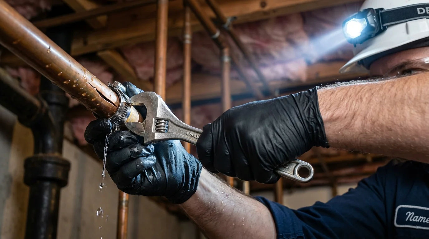 Emergency pipe clamp repair being performed by a Johns Plumbing LLC plumber in Rio Verde