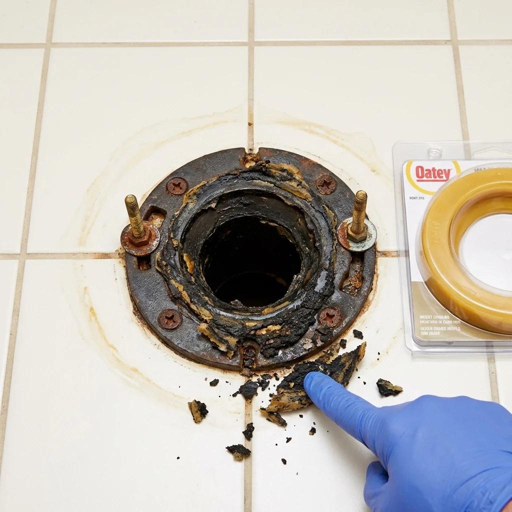 Failed wax ring showing water seepage at the base of a toilet in a Rio Verde, AZ home