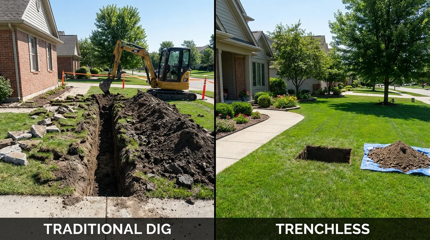 Trenchless sewer repair with minimal yard damage versus traditional excavation in Rio Verde, AZ